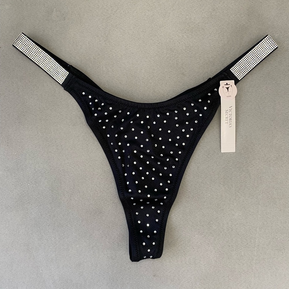 Victoria's Secret Black Rhinestone Thong Bikini Bottom